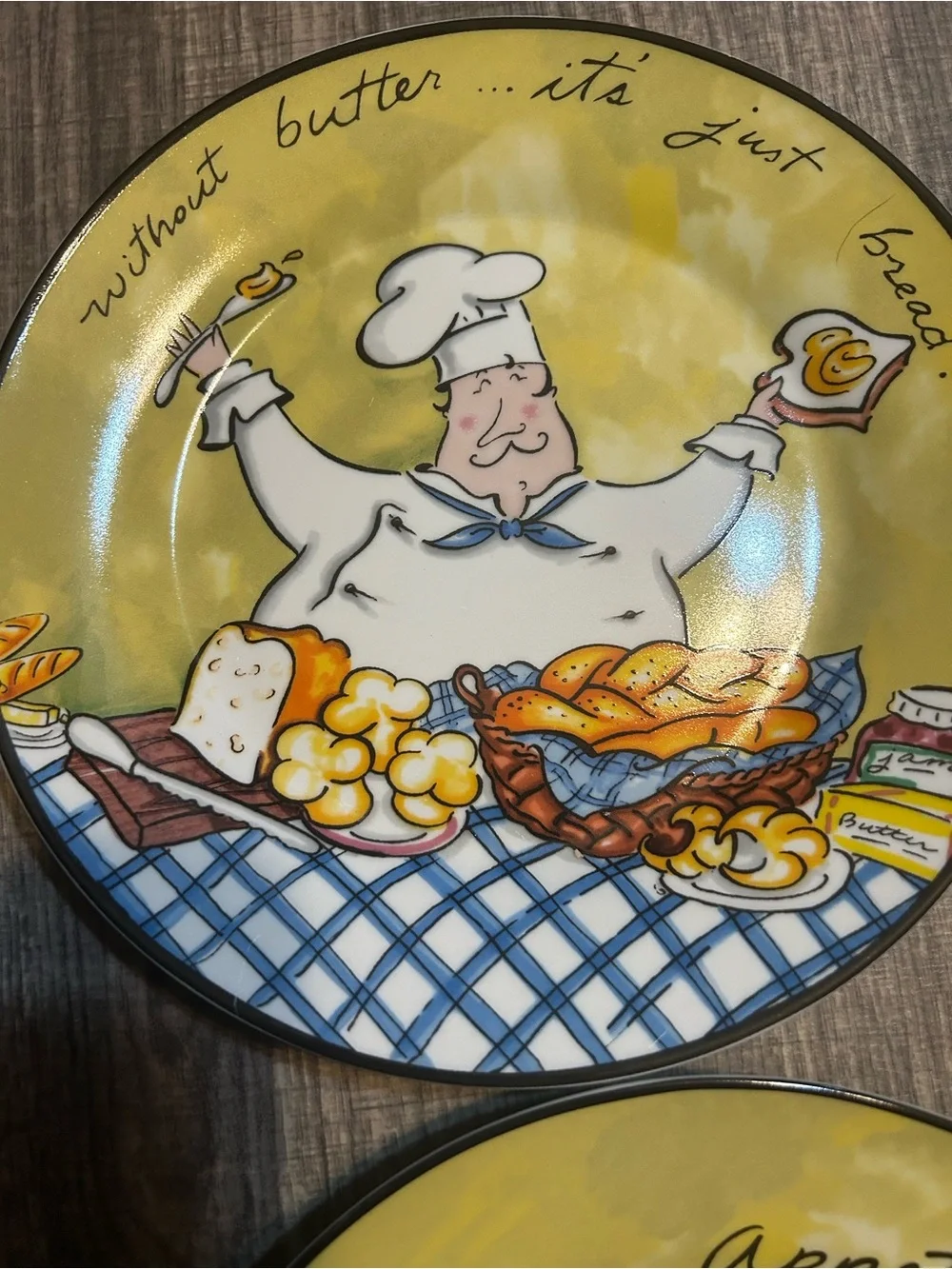 Vintage Mud Pie Tracy Flickenger Bon Appetite Fat Chef Salad/Bread 8” Plate Set